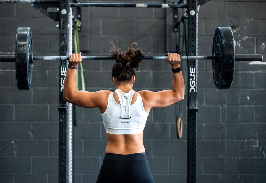 Athlete pressing a barbell in a rack